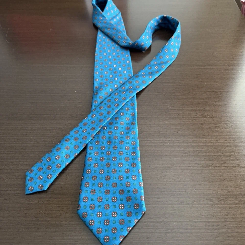 PELLICANO' Roma 100% Silk Tie Blue Geometric Made in Italy